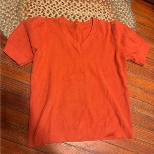 Chic Nation Orange V-Neck Sweater short sleeves